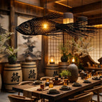 Black tassel tail fish rattan ceiling light for living room decor