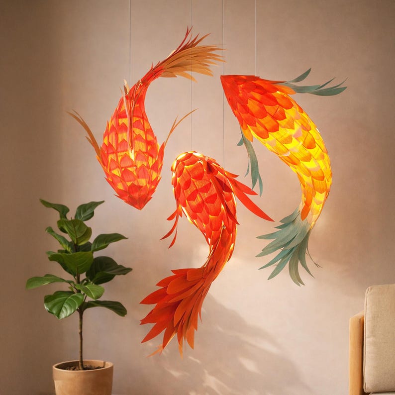 Wood veneer fish ceiling light in multiple colors fish light decoration