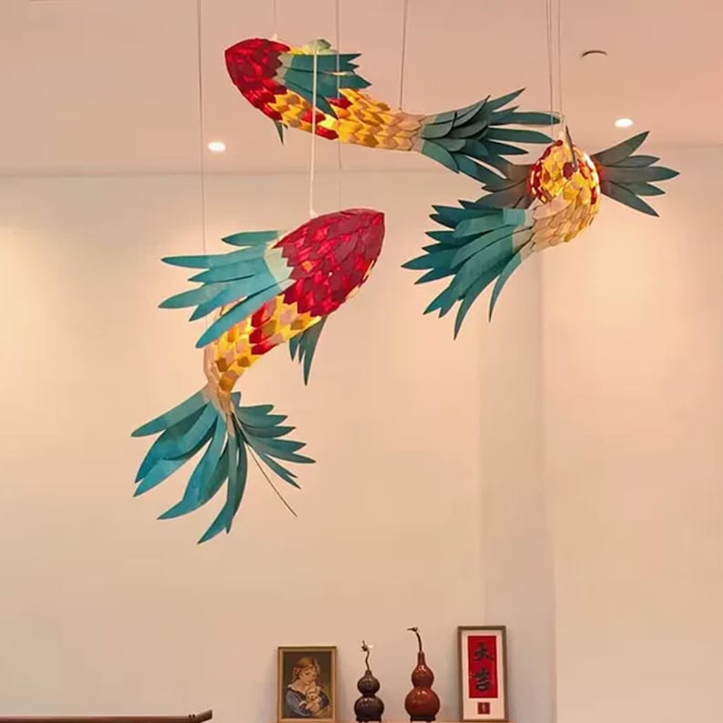 Wood veneer fish ceiling light in multiple colors fish light decoration