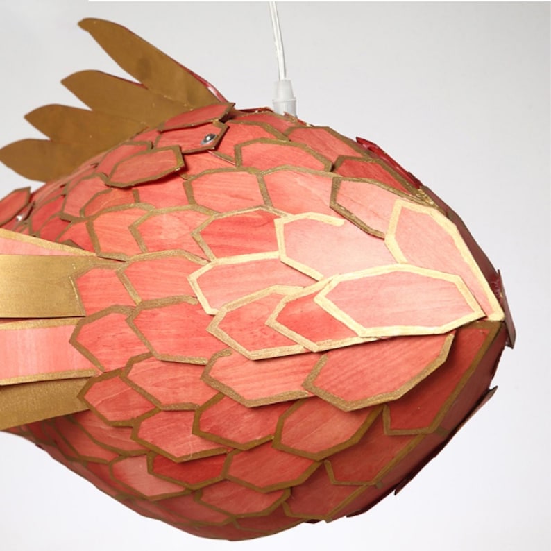Wood veneer fish ceiling light in multiple colors fish light decoration