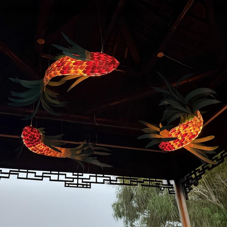 Wood veneer fish ceiling light in multiple colors fish light decoration