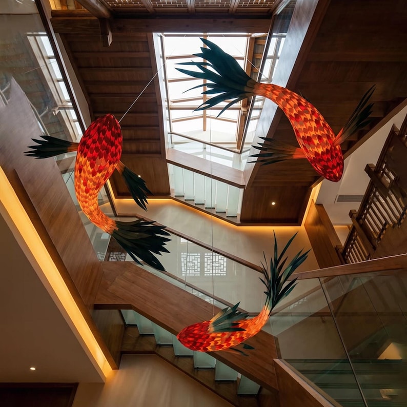 Wood veneer fish ceiling light in multiple colors fish light decoration