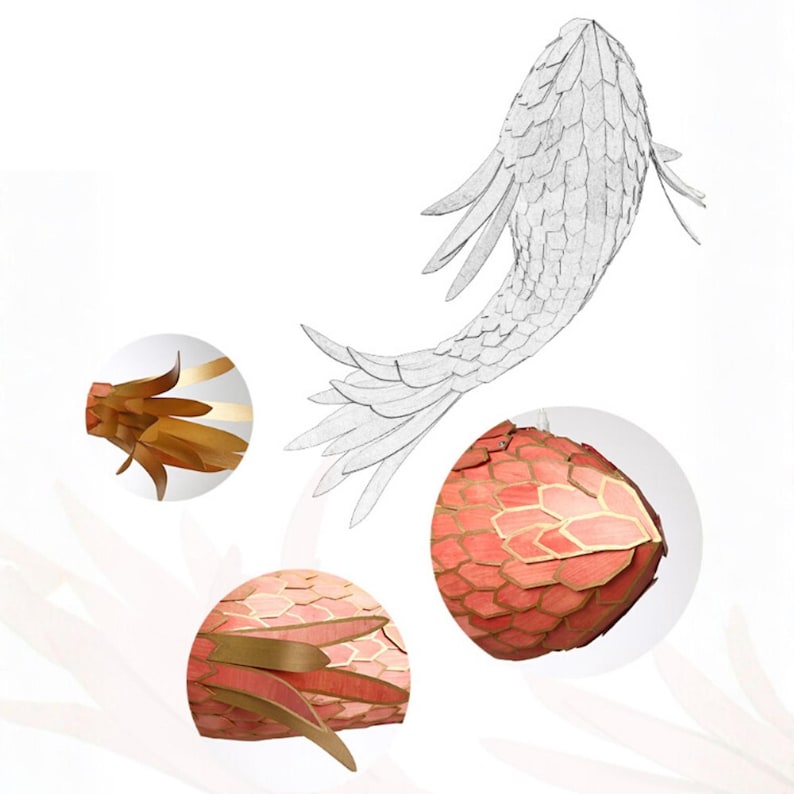 Wood veneer fish ceiling light in multiple colors fish light decoration