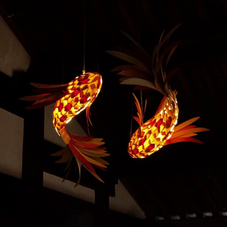 Wood veneer fish ceiling light in multiple colors fish light decoration
