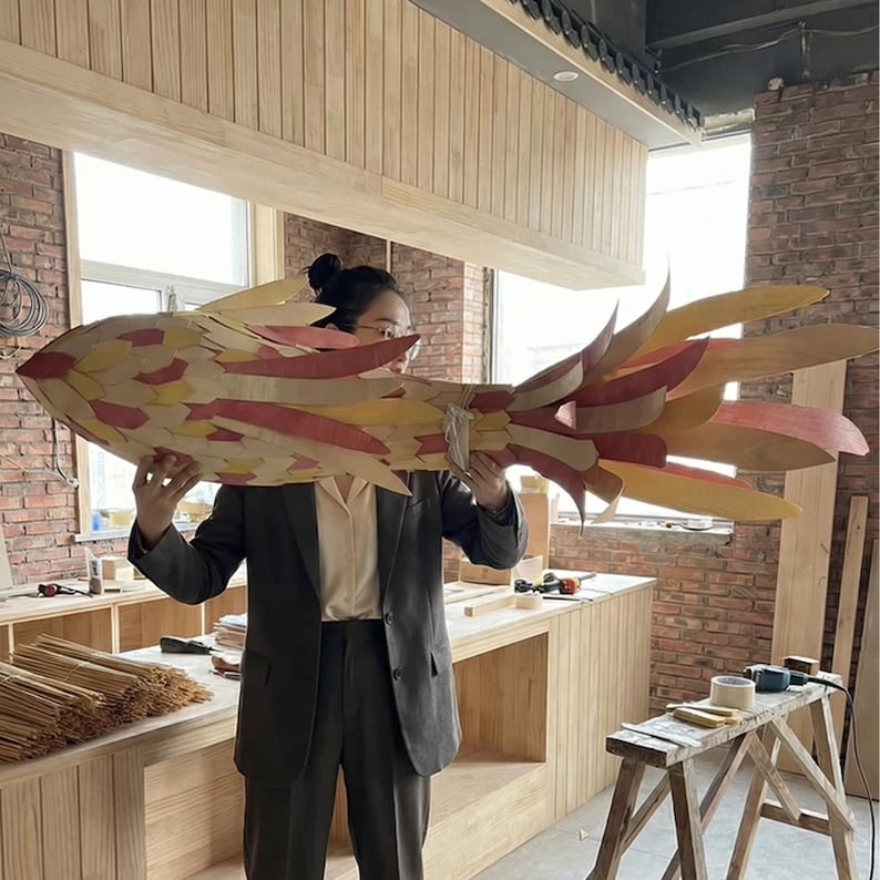 Wood veneer fish ceiling light in multiple colors fish light decoration