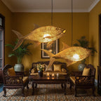 Tuna fish rattan ceiling light for coastal home decor