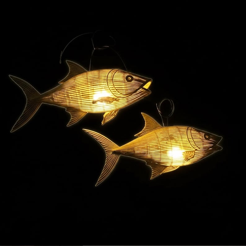 Tuna fish rattan ceiling light for coastal home decor