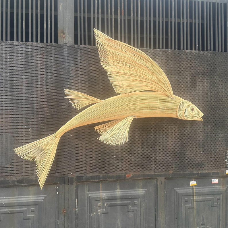 Flying fish rattan ceiling light for coastal interior decor