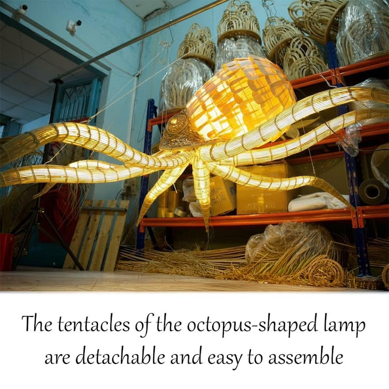 Large octopus rattan chandelier home decor eco friendly lighting