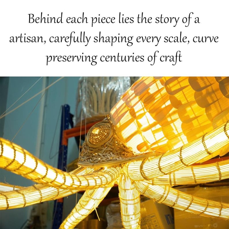 Large octopus rattan chandelier home decor eco friendly lighting