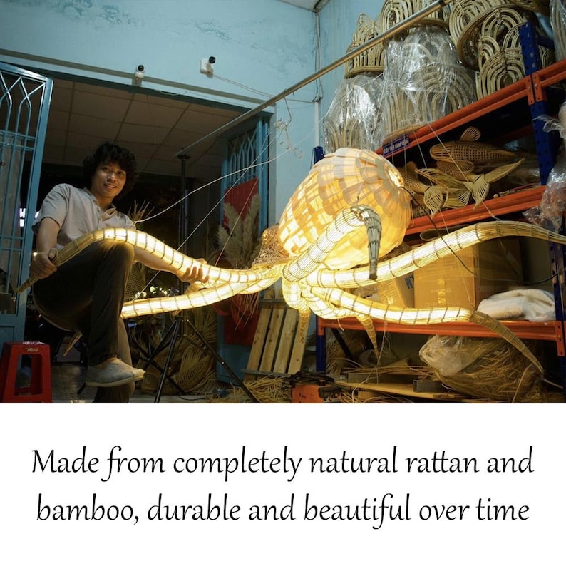 Large octopus rattan chandelier home decor eco friendly lighting