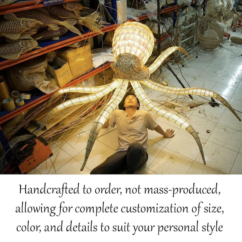 Large octopus rattan chandelier home decor eco friendly lighting