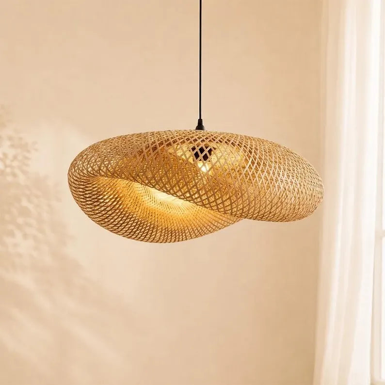 Black cloud rattan chandelier for boho ceiling decor