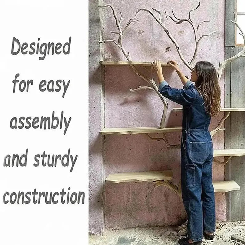 Natural tree branch corner bookshelf floating wall shelf