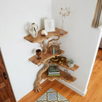 Natural tree branch corner bookshelf floating wall shelf