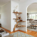 Natural tree branch corner bookshelf floating wall shelf