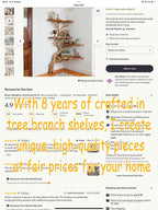 Natural tree branch corner bookshelf floating wall shelf