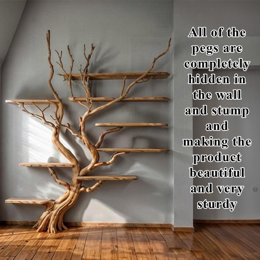 Tree book shelf driftwood branch floating bookshelf wall mount bookcase handmade furniture for home decor