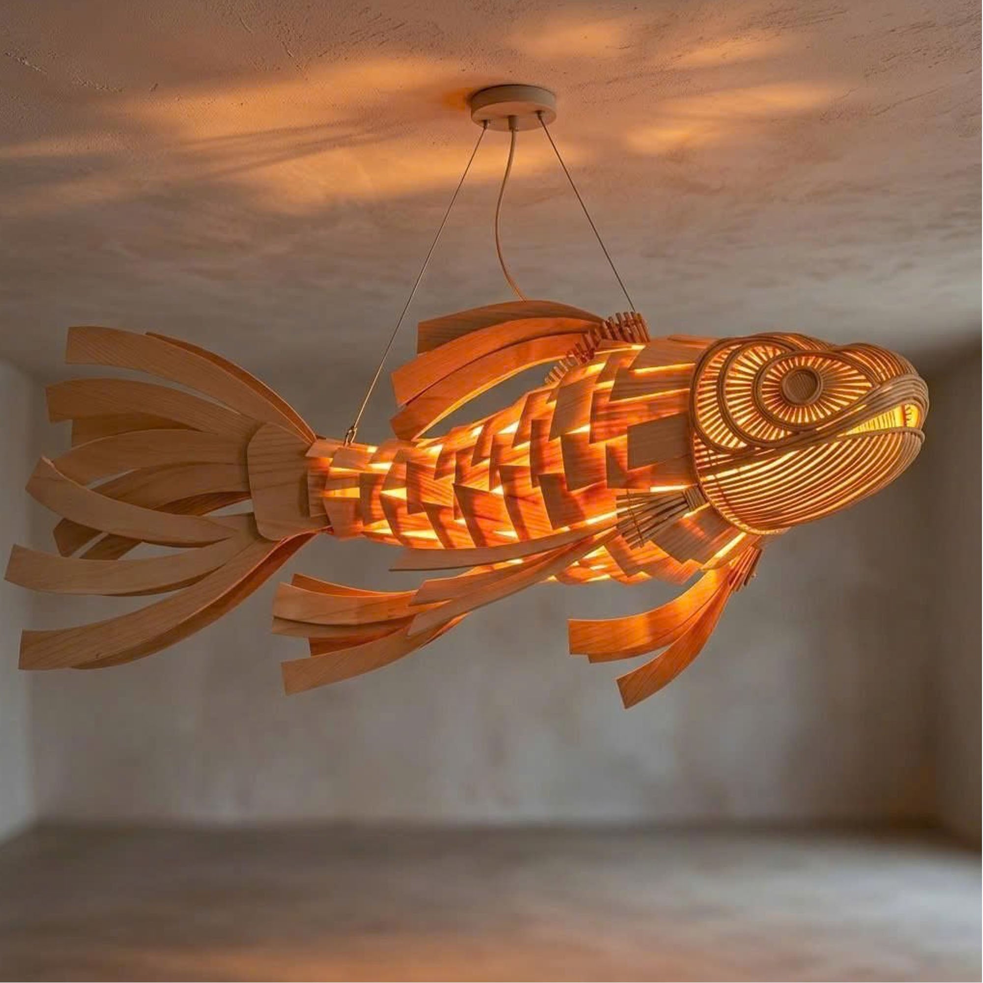 Wooden koi fish lamp hanging light fish chandelier