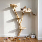 Cat Tree Natural Wood Wall Mounted Cat Climber and Scratching Post