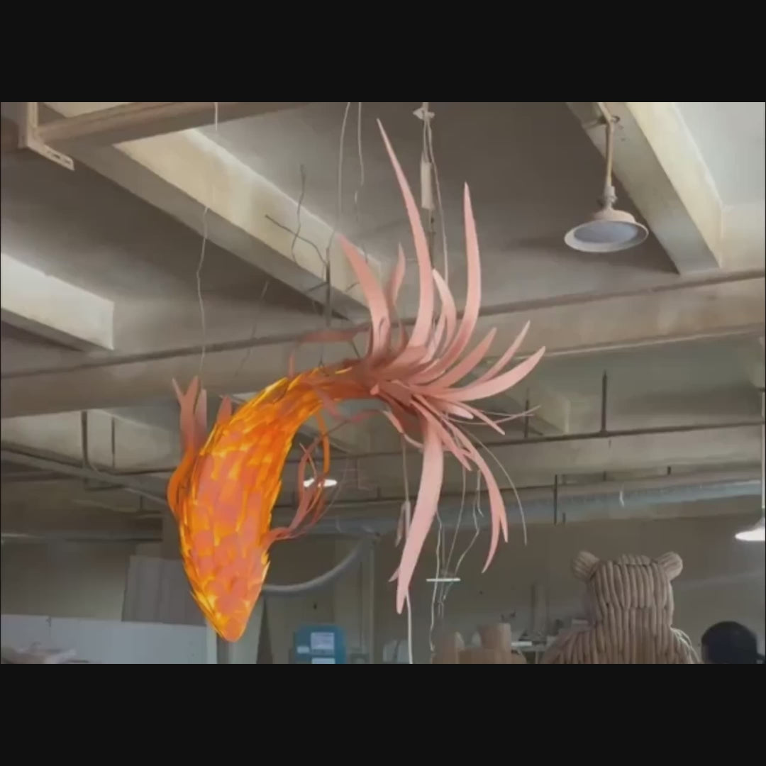 Woven fish pendant light wood veneer fish hanging lamp decor home