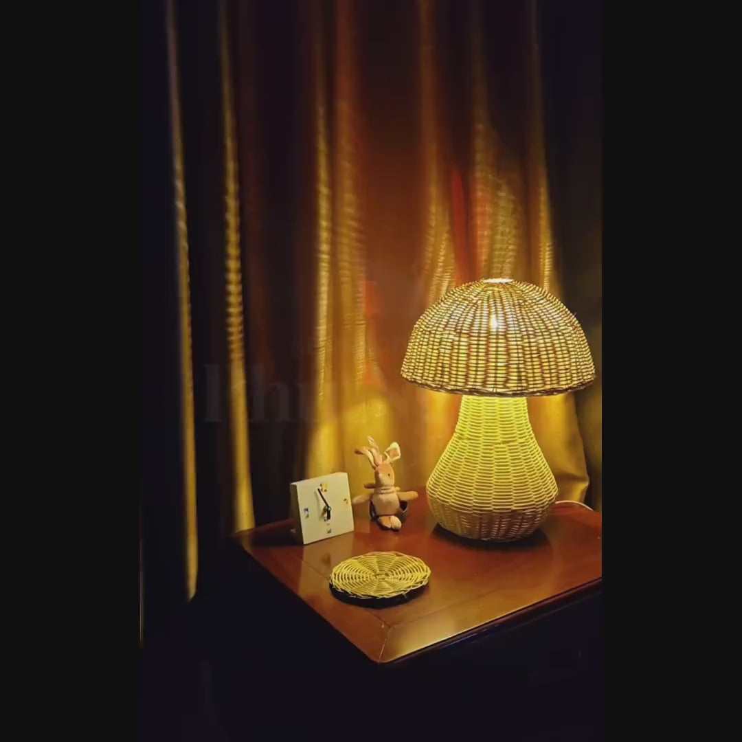 Mushroom rattan table lamp wicker nightlight desk lamp decor