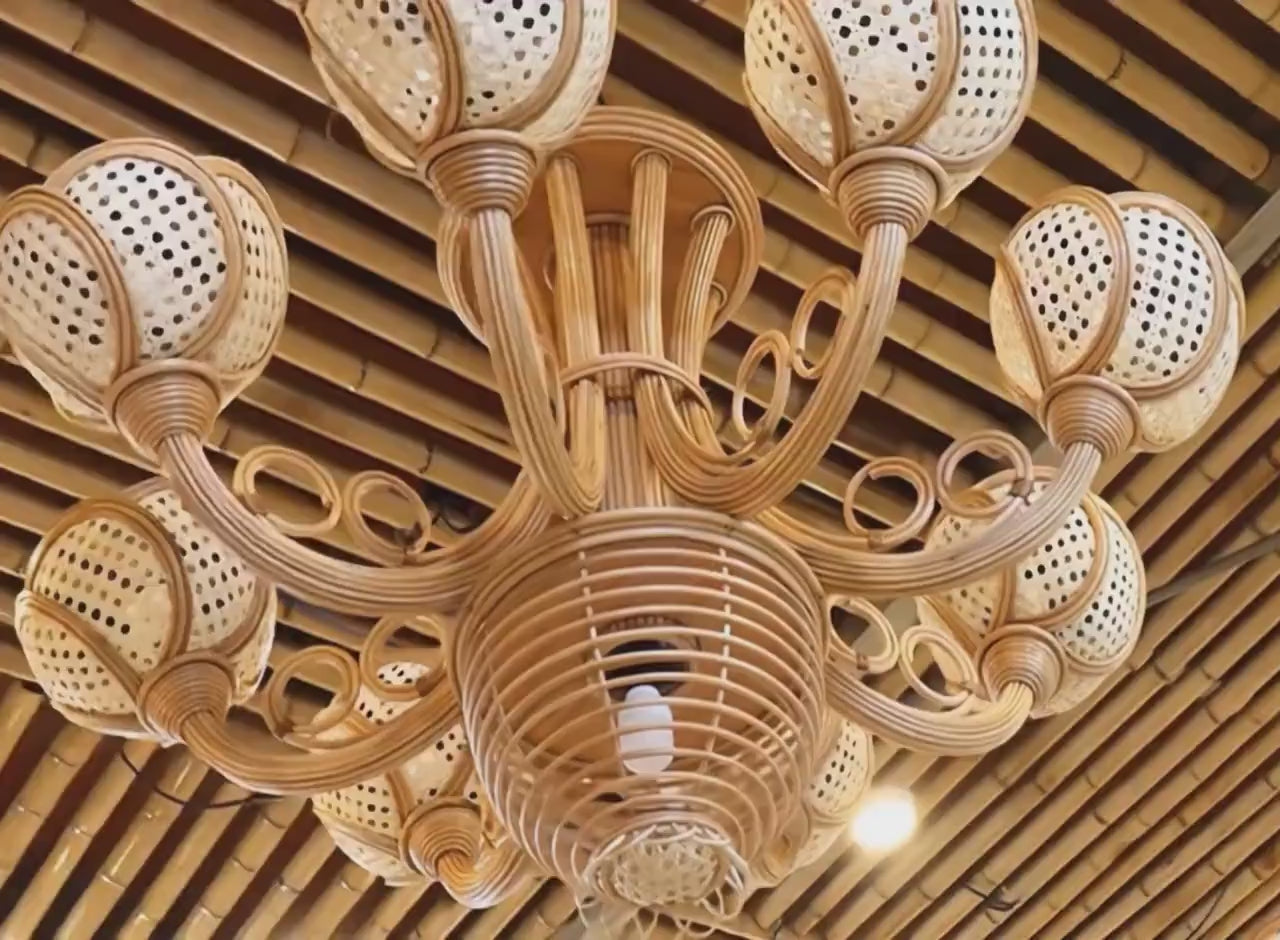Rattan pendant light extra large wicker flower chandelier art decor