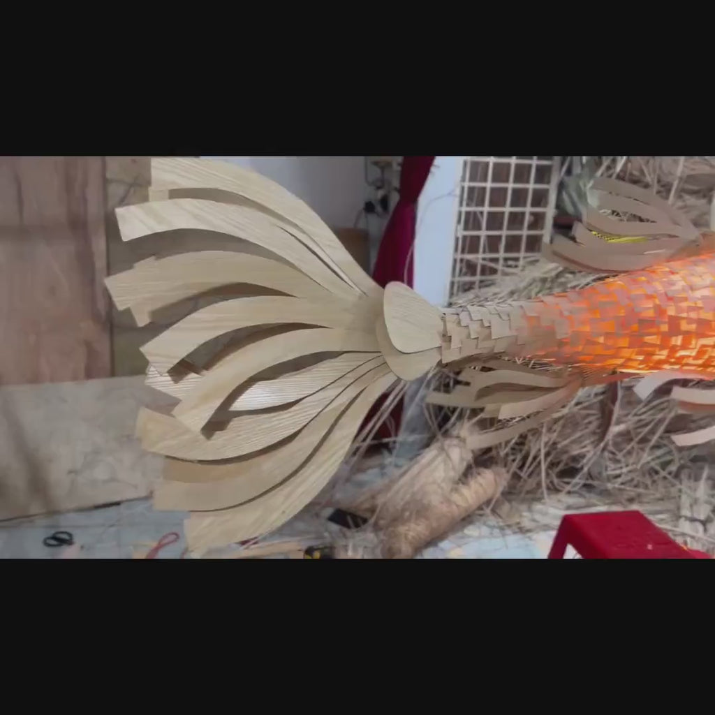 Large koi fish wood veneer ceiling light restaurant decor