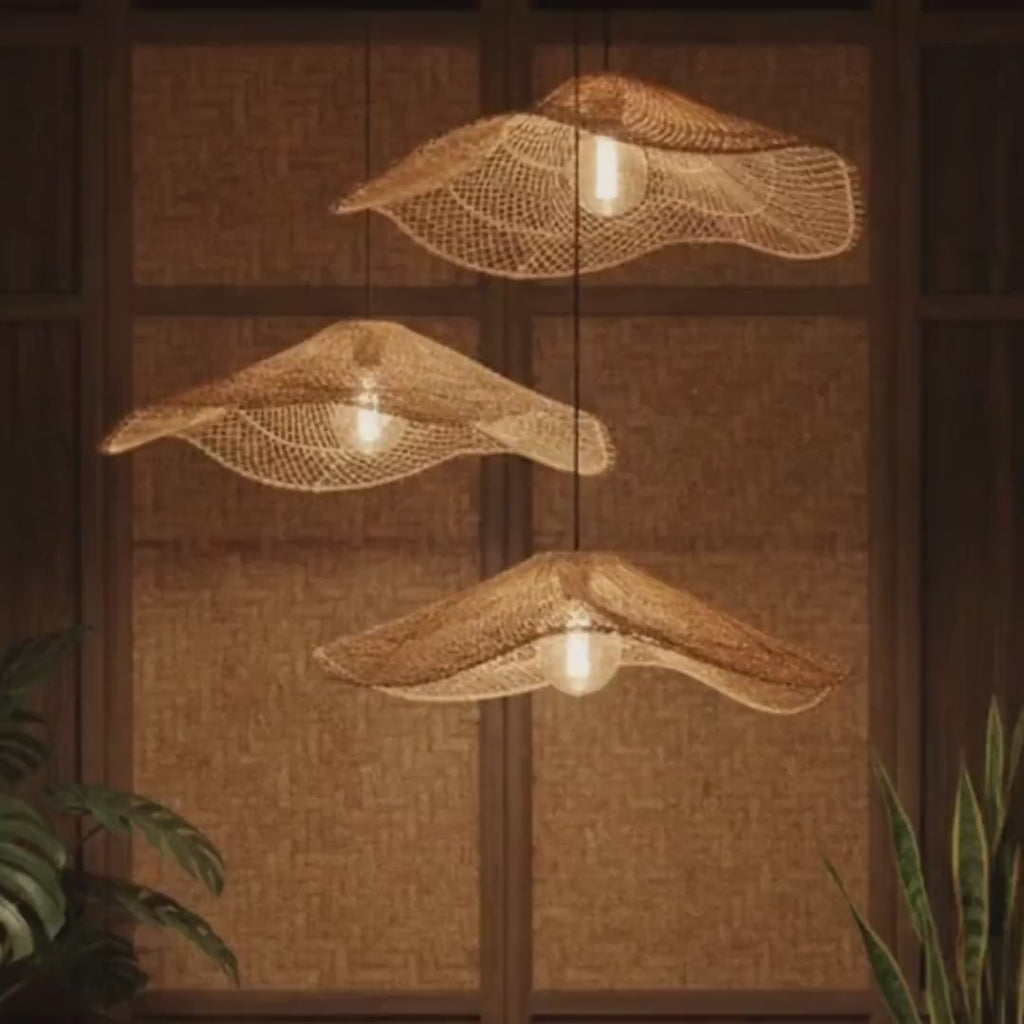 Handwoven cone rattan lantern ceiling light furniture decoration