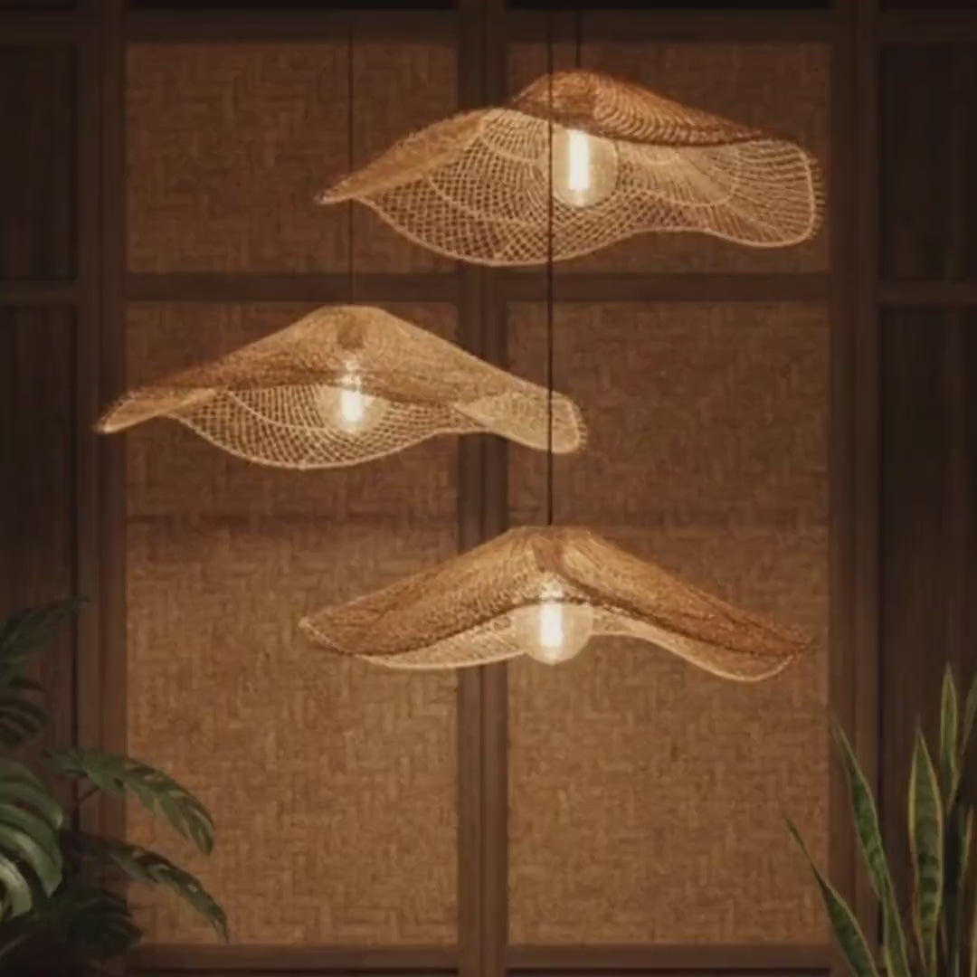 Handwoven cone rattan lantern ceiling light furniture decoration