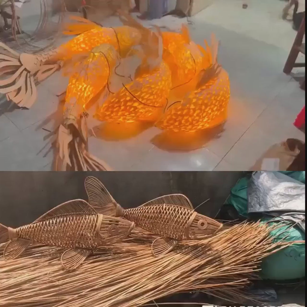 Fish hanging lamp large rattan whale pendant light decor