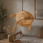 Whale rattan light fixture for coastal wall or ceiling decor