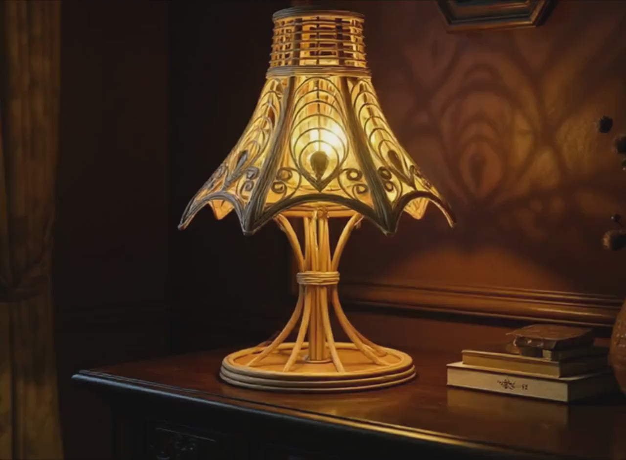 Vintage rattan bedside table lamp for elegant home decor