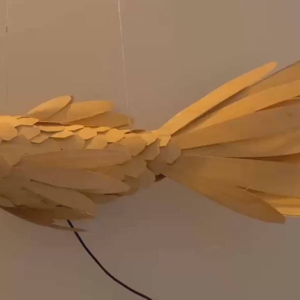 Fish ceiling light wood veneer lamp handcrafted art decor