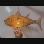 Tuna fish rattan ceiling light for coastal home decor