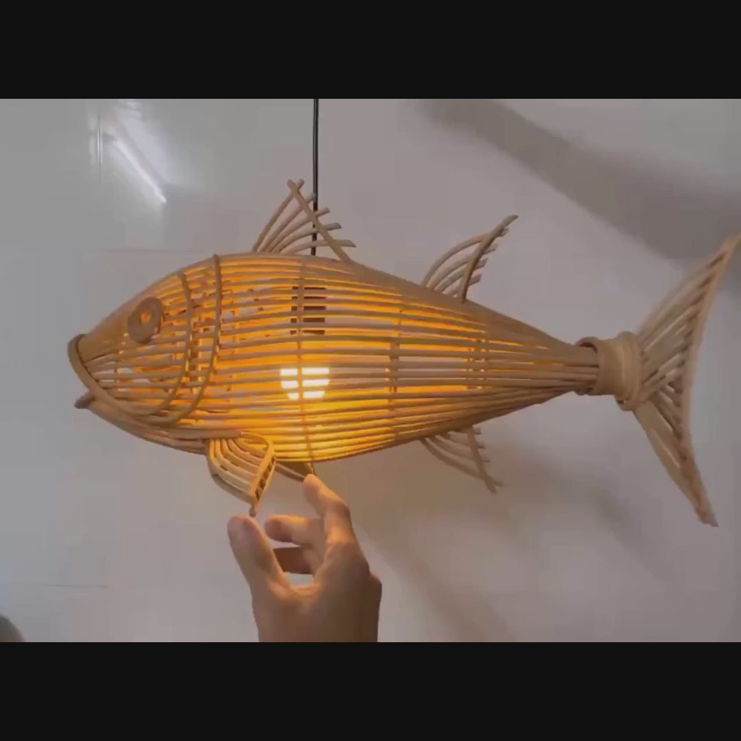 Tuna fish rattan ceiling light for coastal home decor