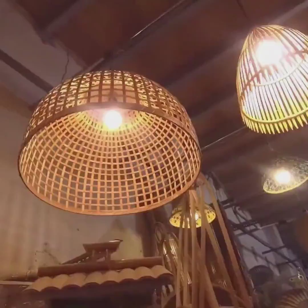 Handwoven bamboo hanging light for furniture decoration