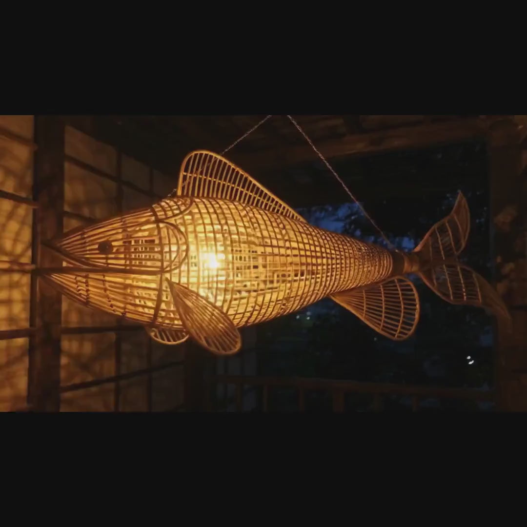 Fish rattan ceiling light unique art deco lamp hanging