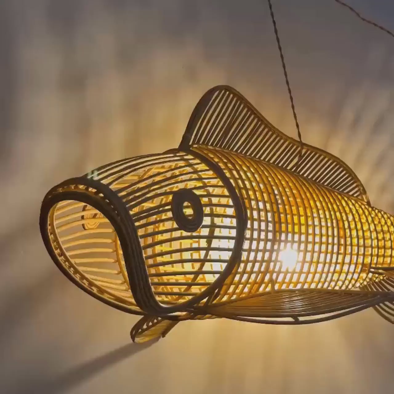 Rattan wicker pendant light unique art deco lamp hanging