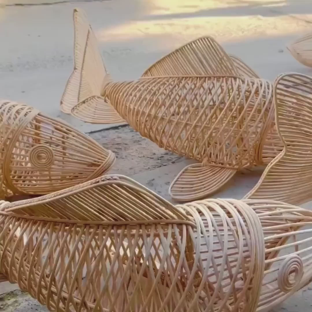 Fish rattan ceiling light for rustic living room decor
