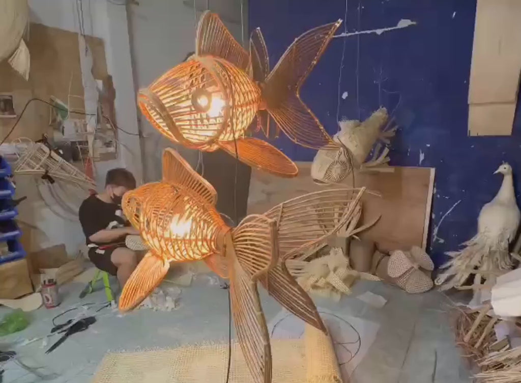 Fish chandelier lighting rattan pendant light home decor