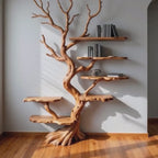 Tree bookshelf driftwood branch shelf art wall mount solid wood
