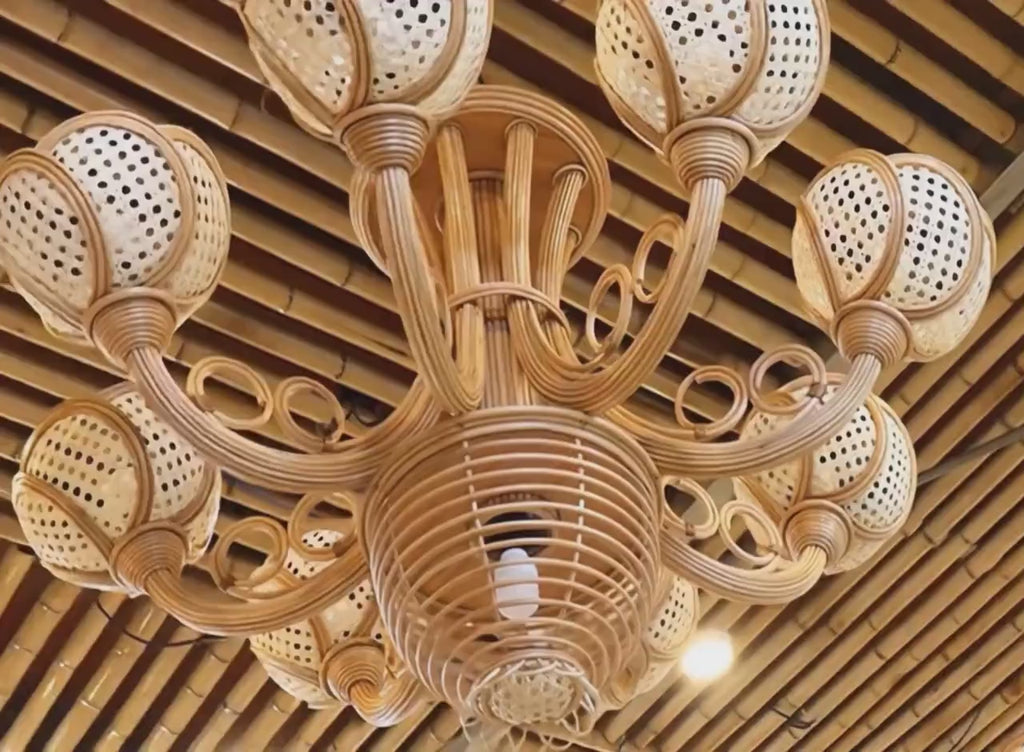 Rattan pendant light extra large wicker flower lampshade hanging