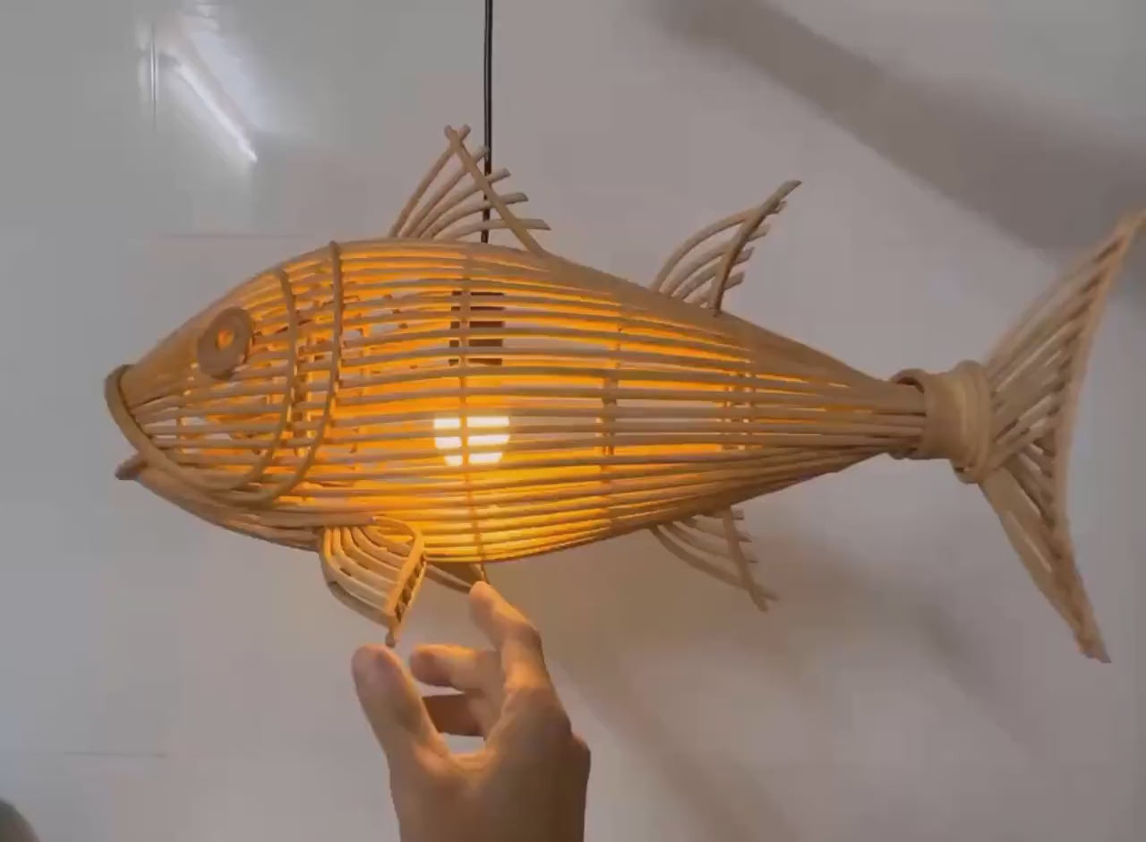 Fish rattan ceiling light for coastal home decor