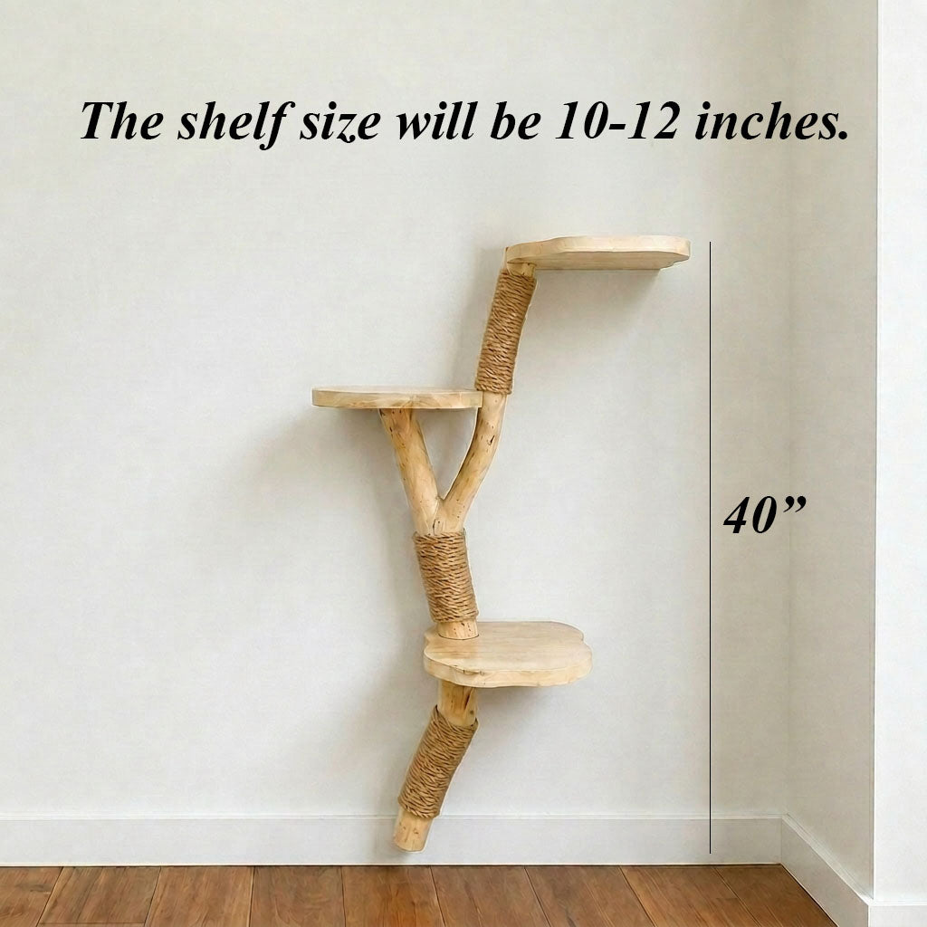 Cat Tree Natural Wood Wall Mounted Cat Climber and Scratching Post