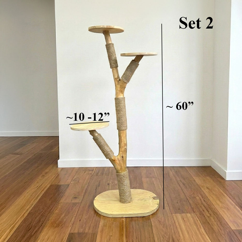 Natural Wood Cat Tree with Sisal Scratching Posts