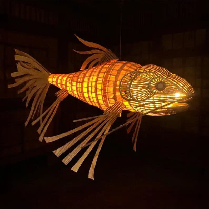 Wooden fish lamp hanging light fish chandelier koi fish lamp shade