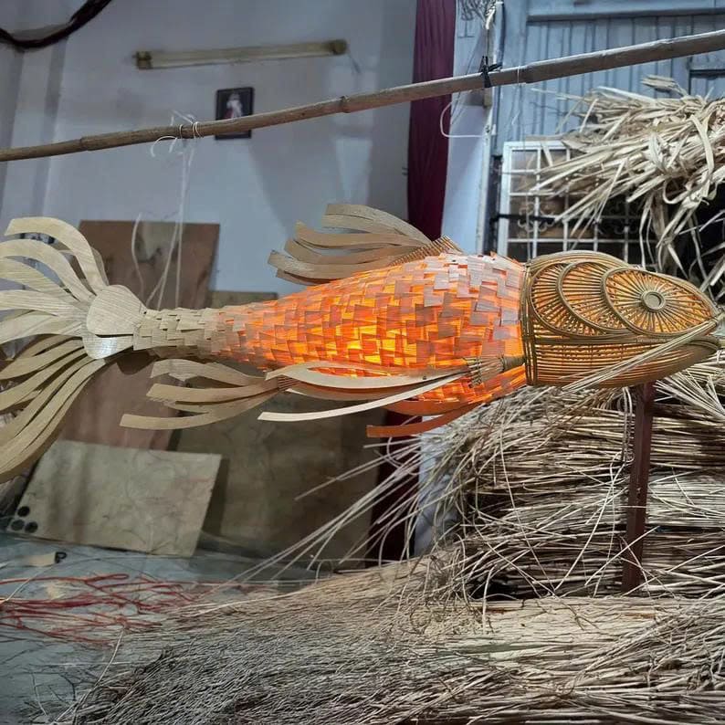 Wooden fish lamp hanging light fish chandelier koi fish lamp shade