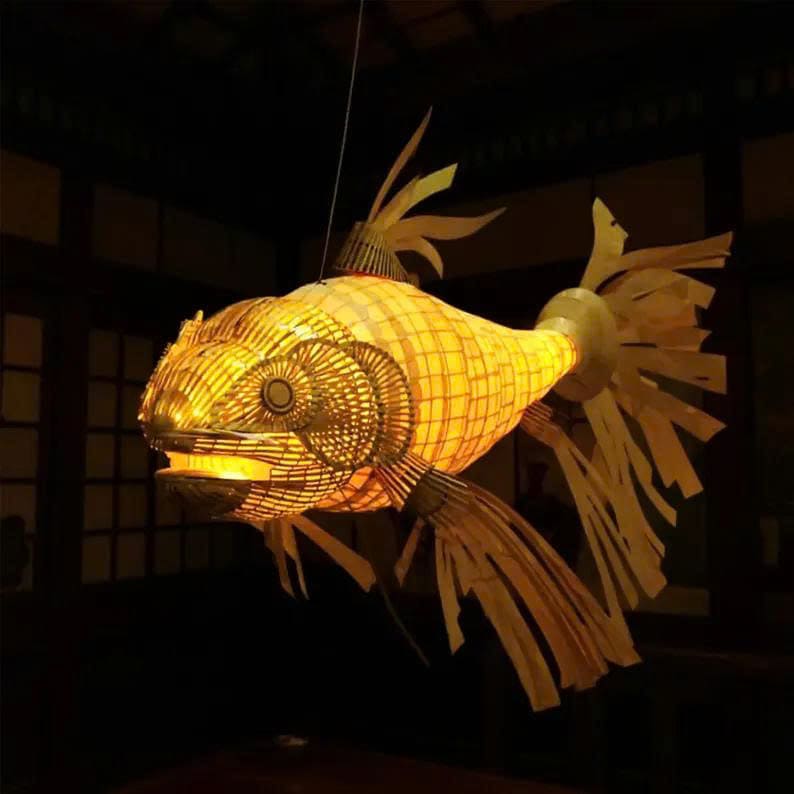 Wooden fish lamp hanging light fish chandelier koi fish lamp shade