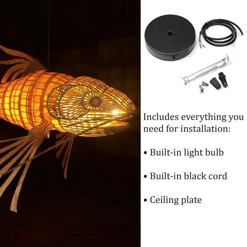 Wooden fish lamp hanging light fish chandelier koi fish lamp shade